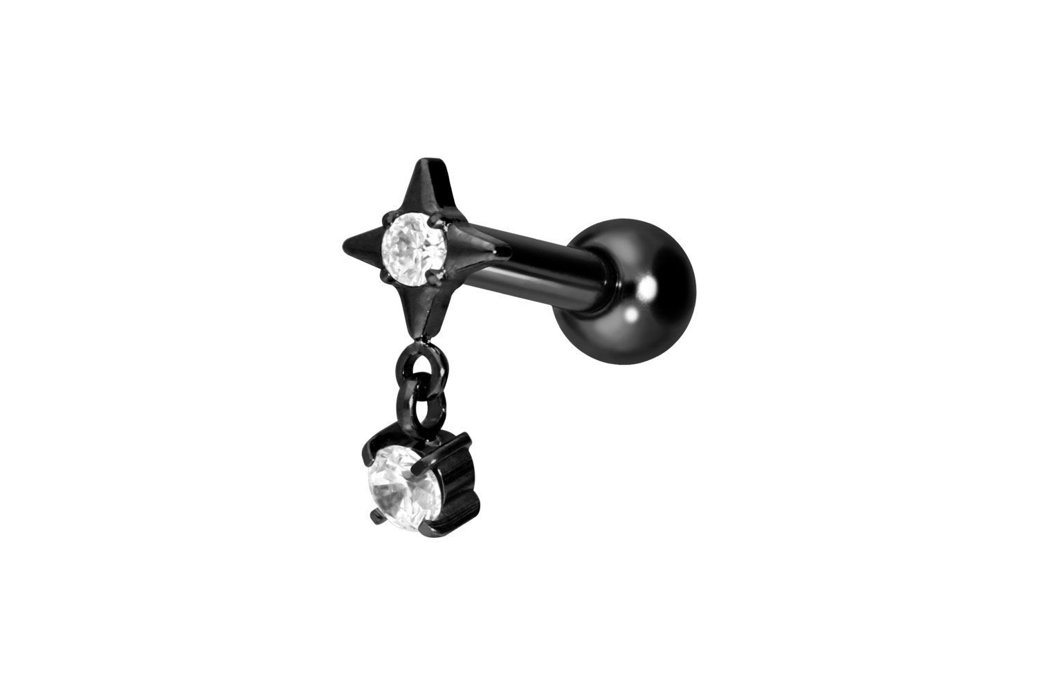 Titan Ohrpiercing mit Innengewinde STERN + KRISTALL